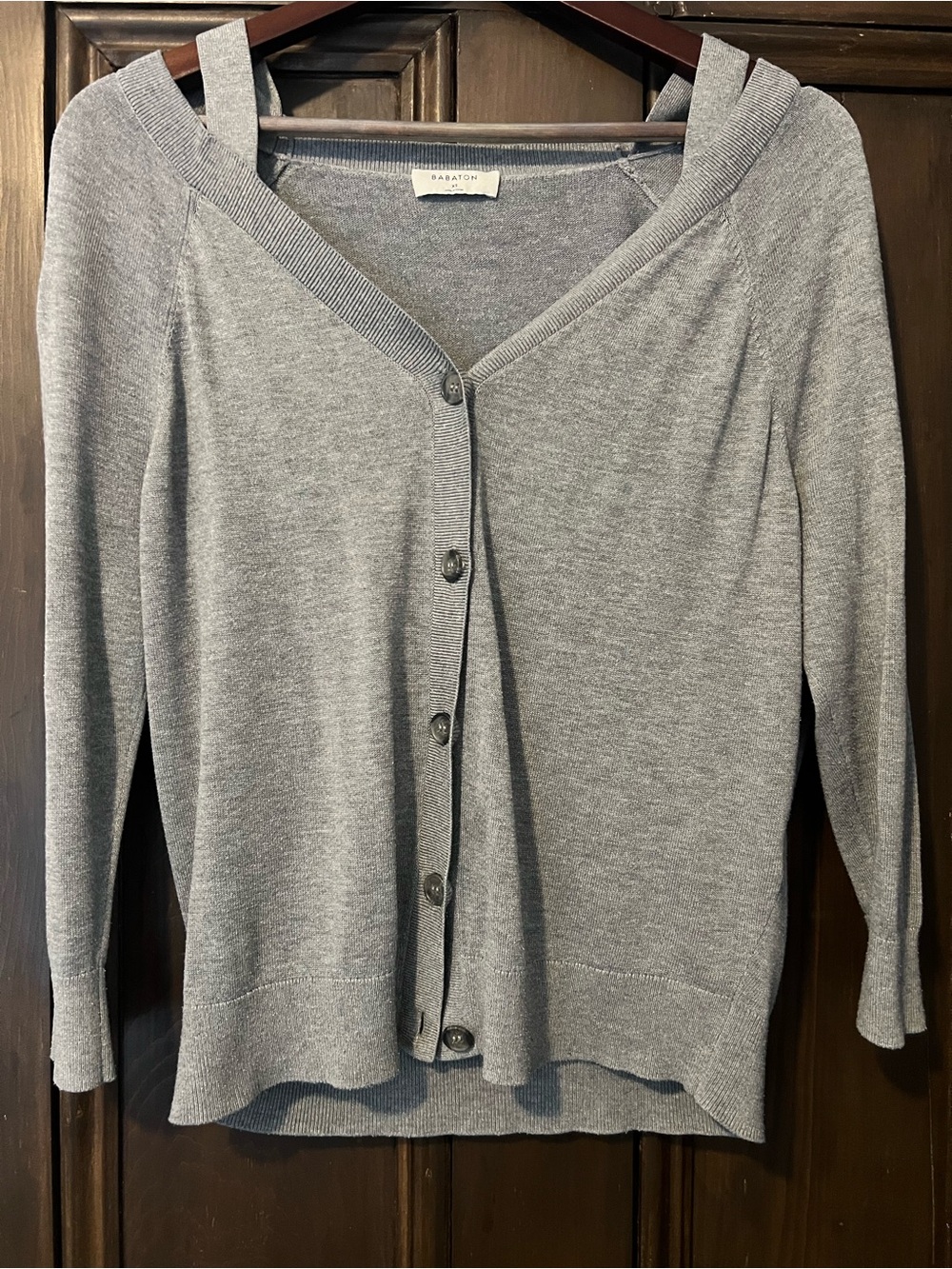 Babaton Light Gray V-Neck Button Cardigan